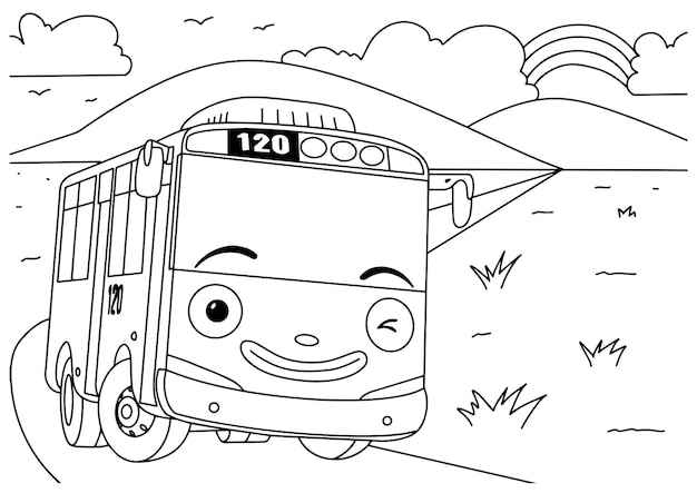 Premium vector children coloring book bus nature page