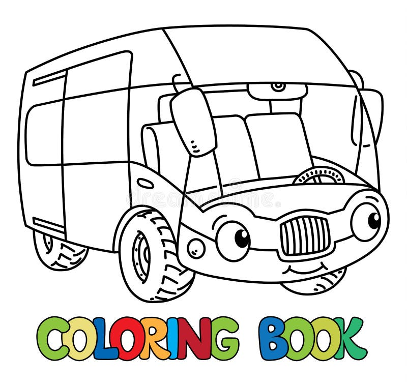Funny bus or van with eyes coloring book stock vector