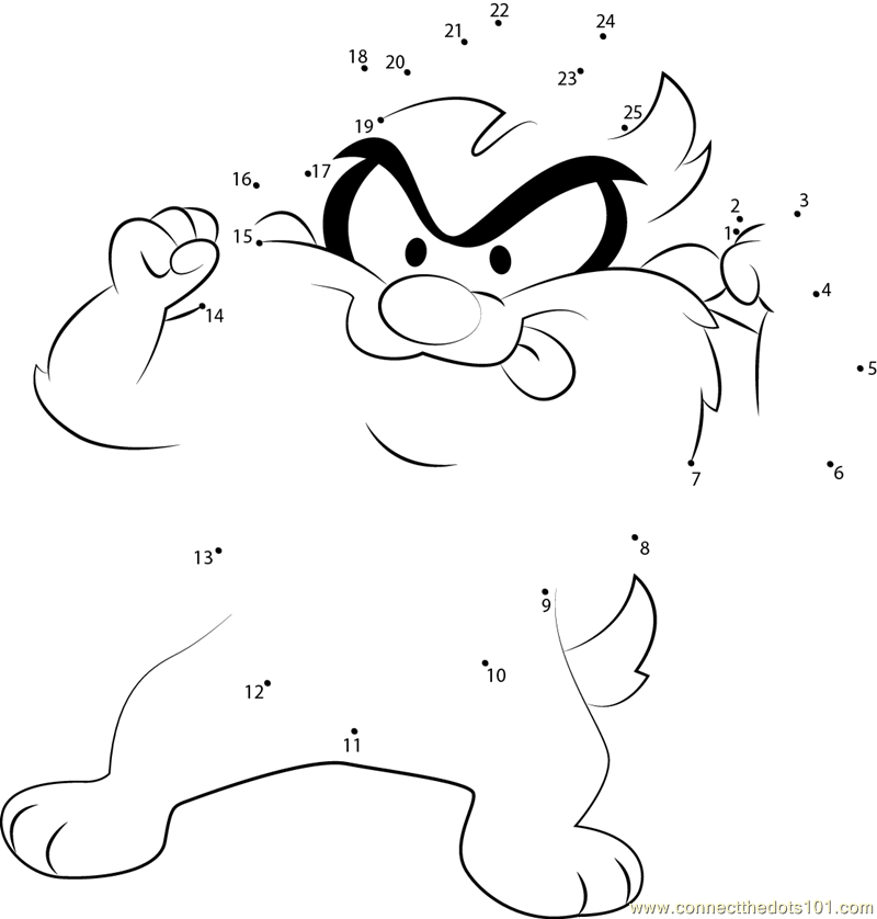 Baby looney tunes taz dot to dot printable worksheet