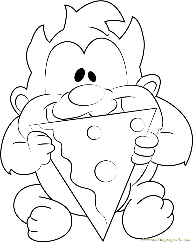 Baby taz eating pizza coloring page for kids