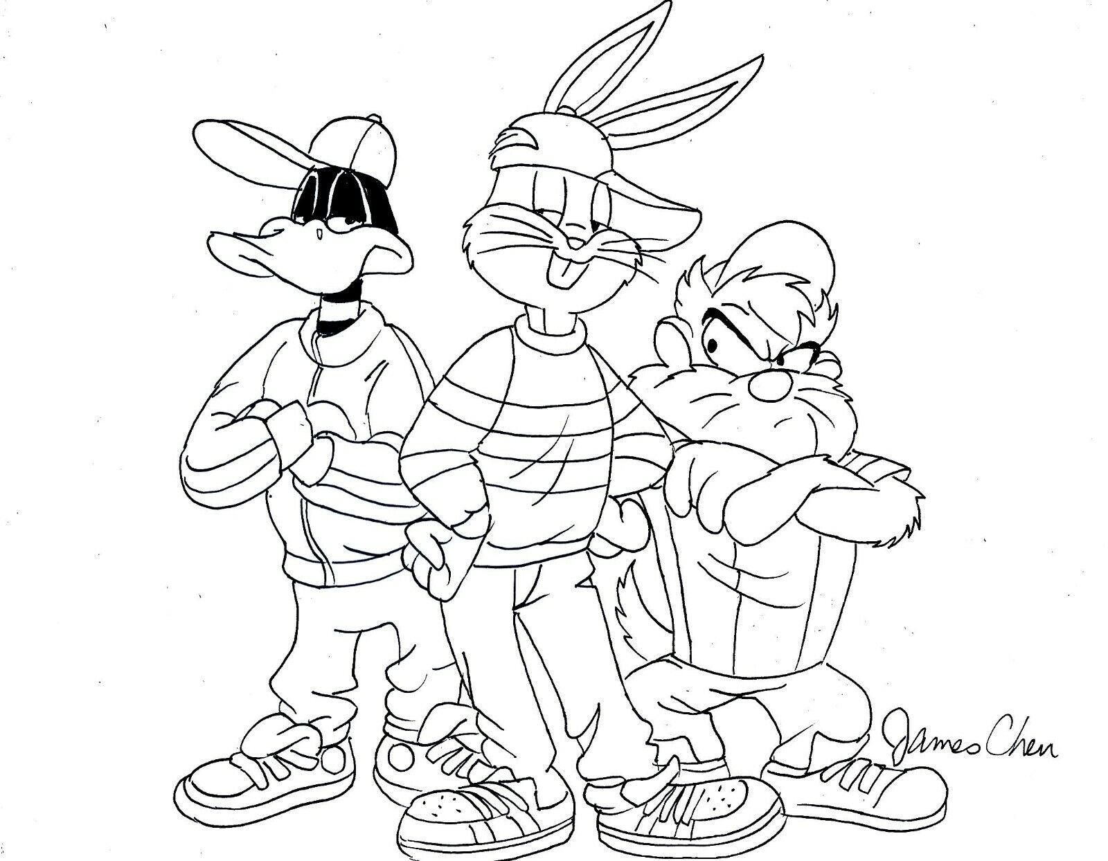 Looney tunes bugs bunny daffy duck taz original ic art on card stock