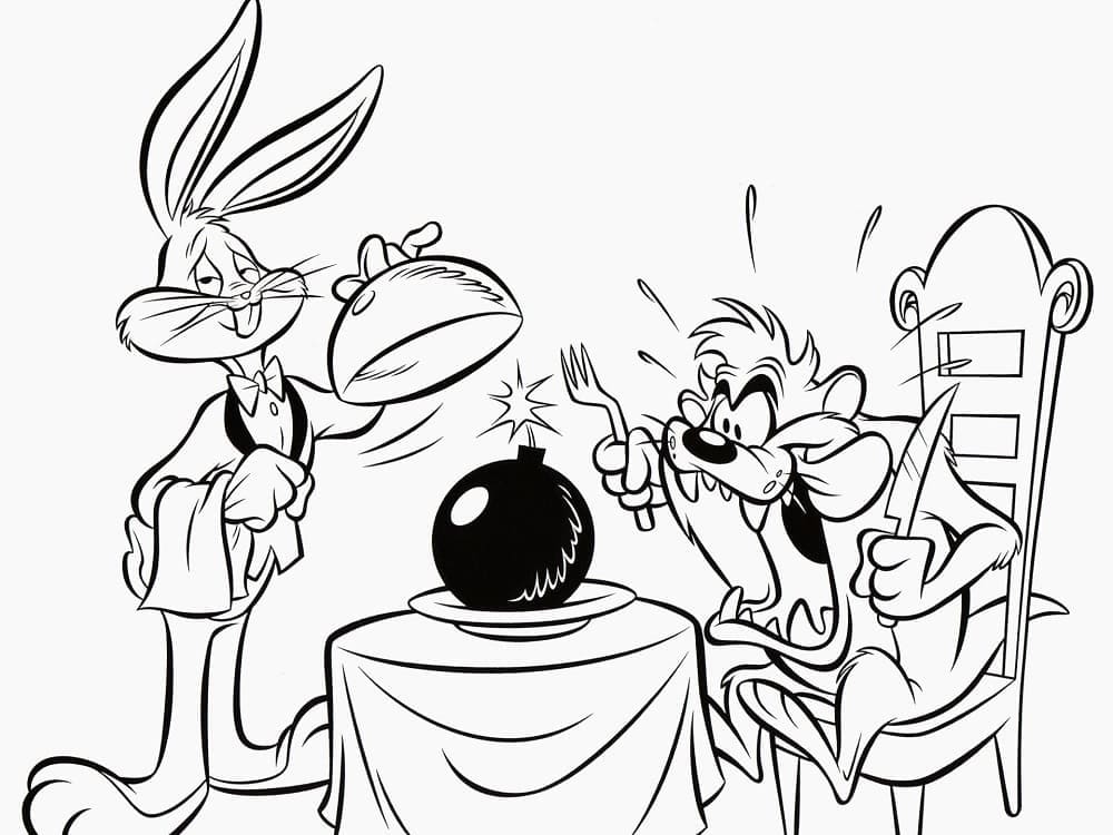 Bugs bunny and taz coloring page