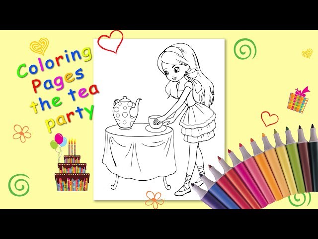 The tea party coloring page coloring for kids how to draw the tea party
