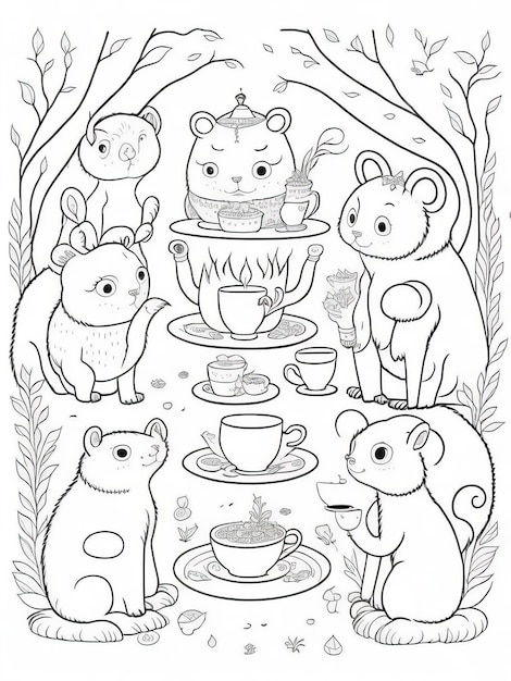 Premium vector interactive tea party coloring sheet explore the imaginary celebration