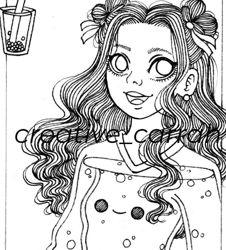 Boba tea girl coloring page