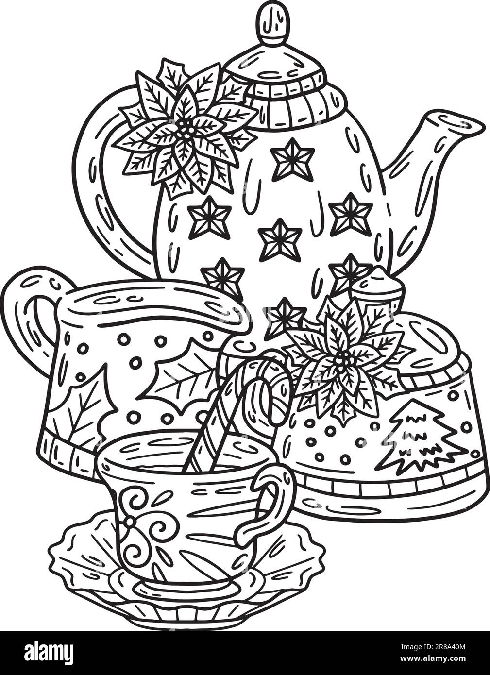 Christmas tea set isolated adults coloring page stock vector image art