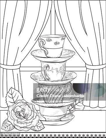 Flowers and tea adult coloring page high