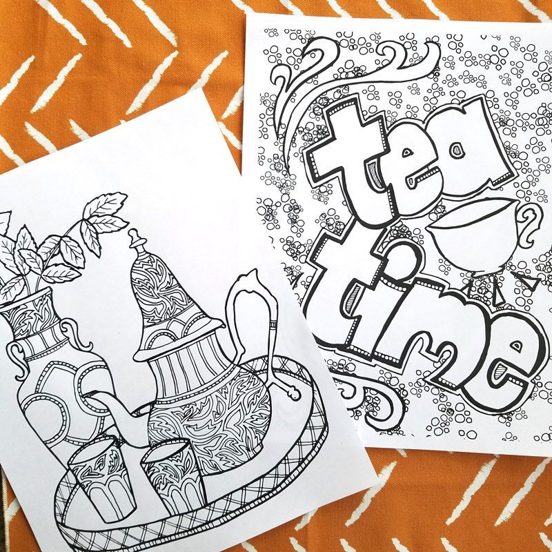 Tea coloring pages for adults