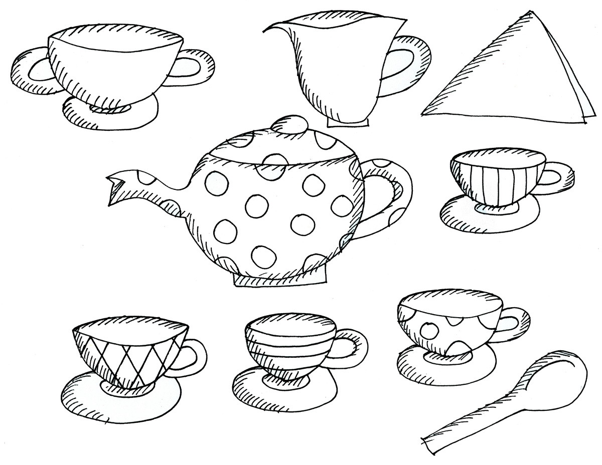 Tea party coloring pages â birthday printable