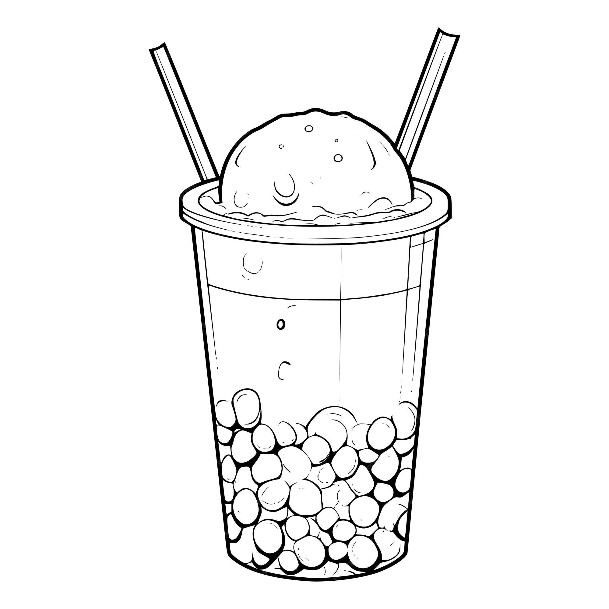 Premium vector bubble milk tea coloring pages drawing for kids