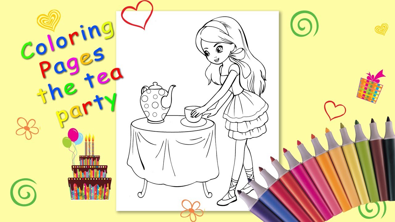 The tea party coloring page coloring for kids how to draw the tea party
