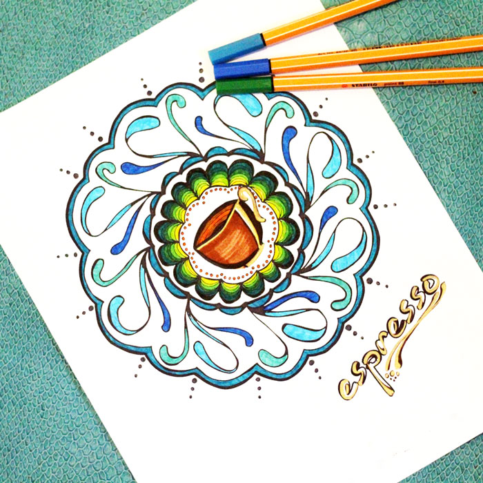 Coffee and tea free mandala coloring pages for adults