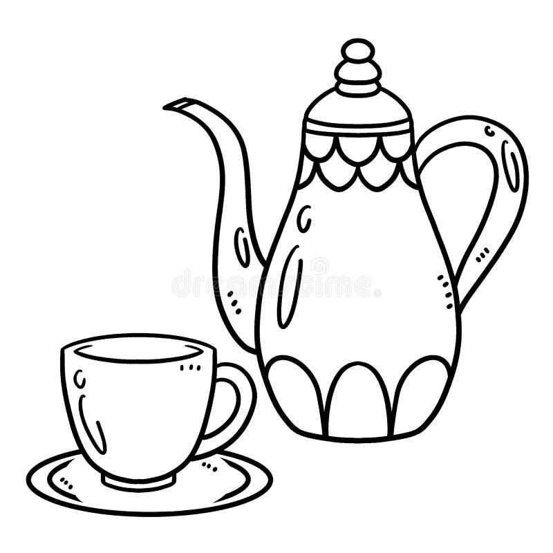 Ramadan tea set isolated coloring page for kids stock vector