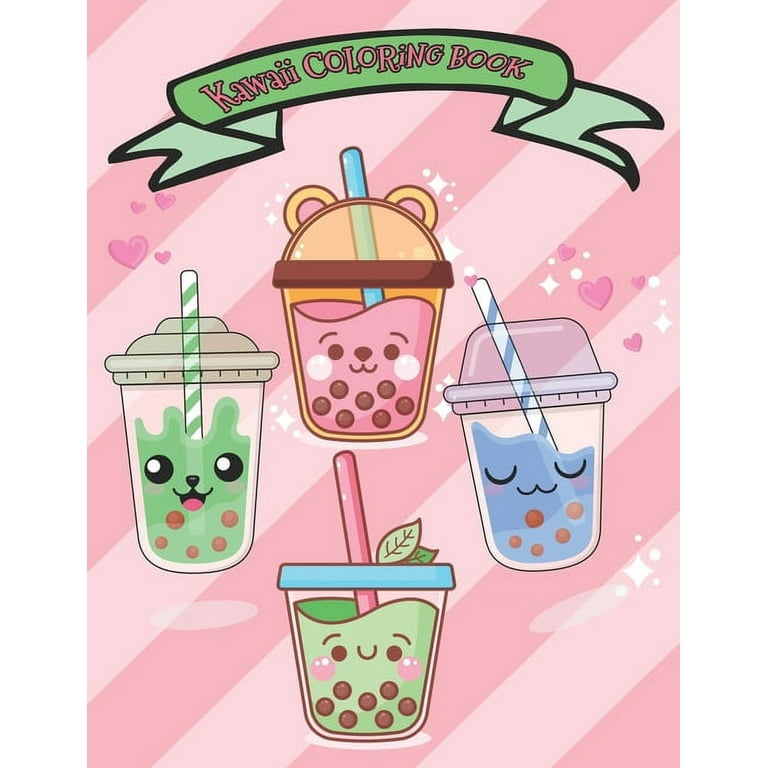 Kawaii coloring book super cute bubble tea coloring book for kids