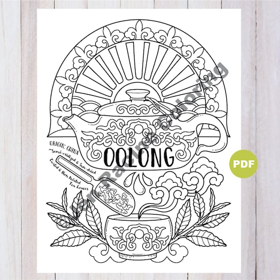 Oolong tea coloring page tea artwork digital download coloring page