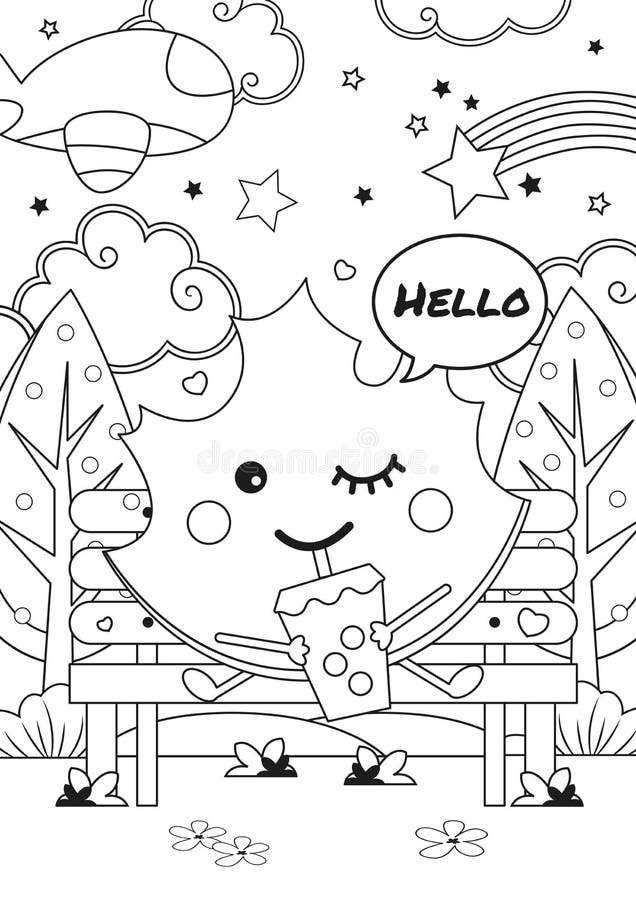 Coloring page with cute kawaii autumn leaf stock vector