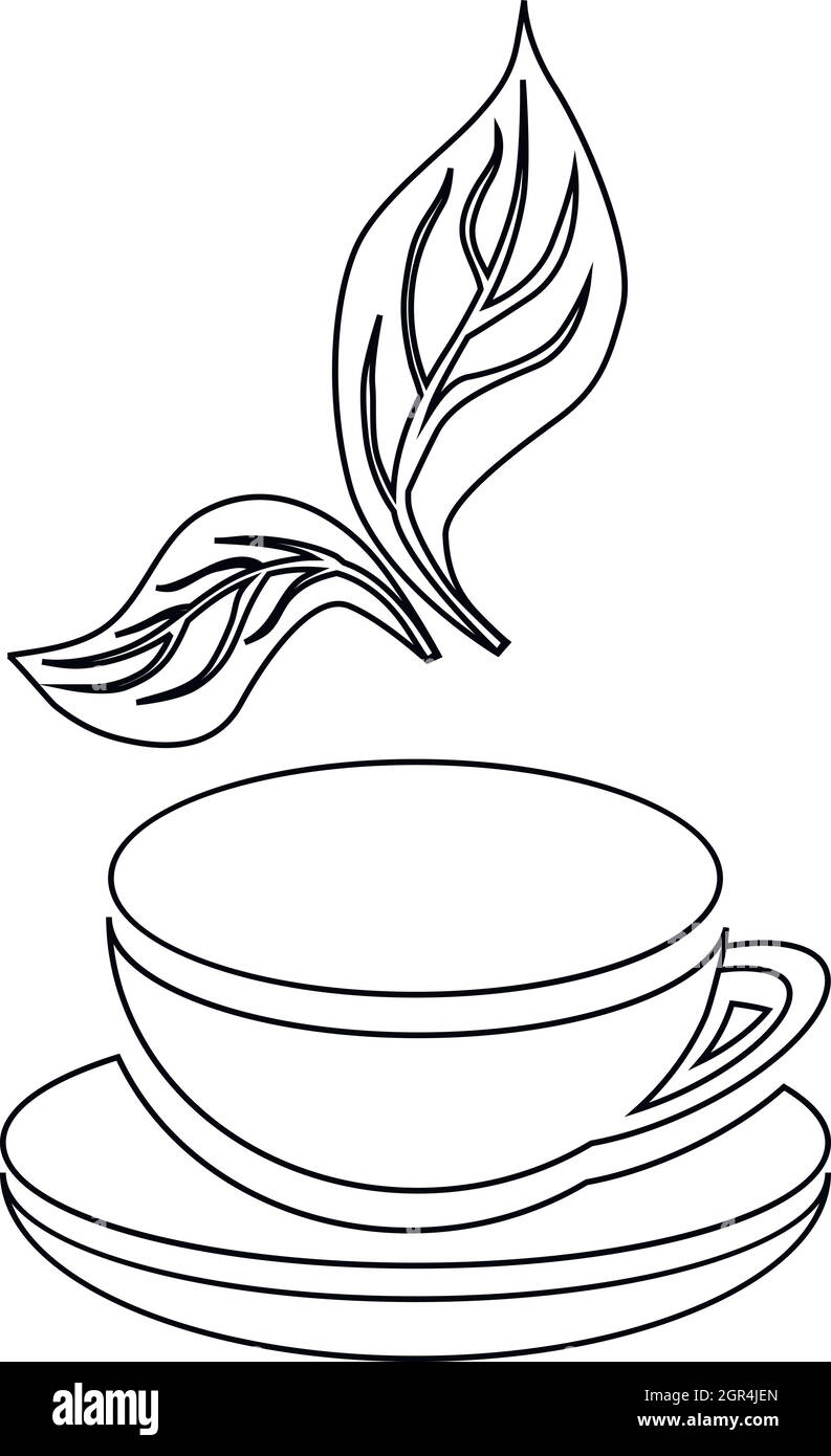 Cup of tea and mint leaf icon outline style stock vector image art
