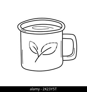 Coloring page with cup of coffee and autumn leaves stock vector image art
