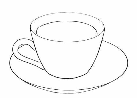 Drawing tea cup with leaves coloring page