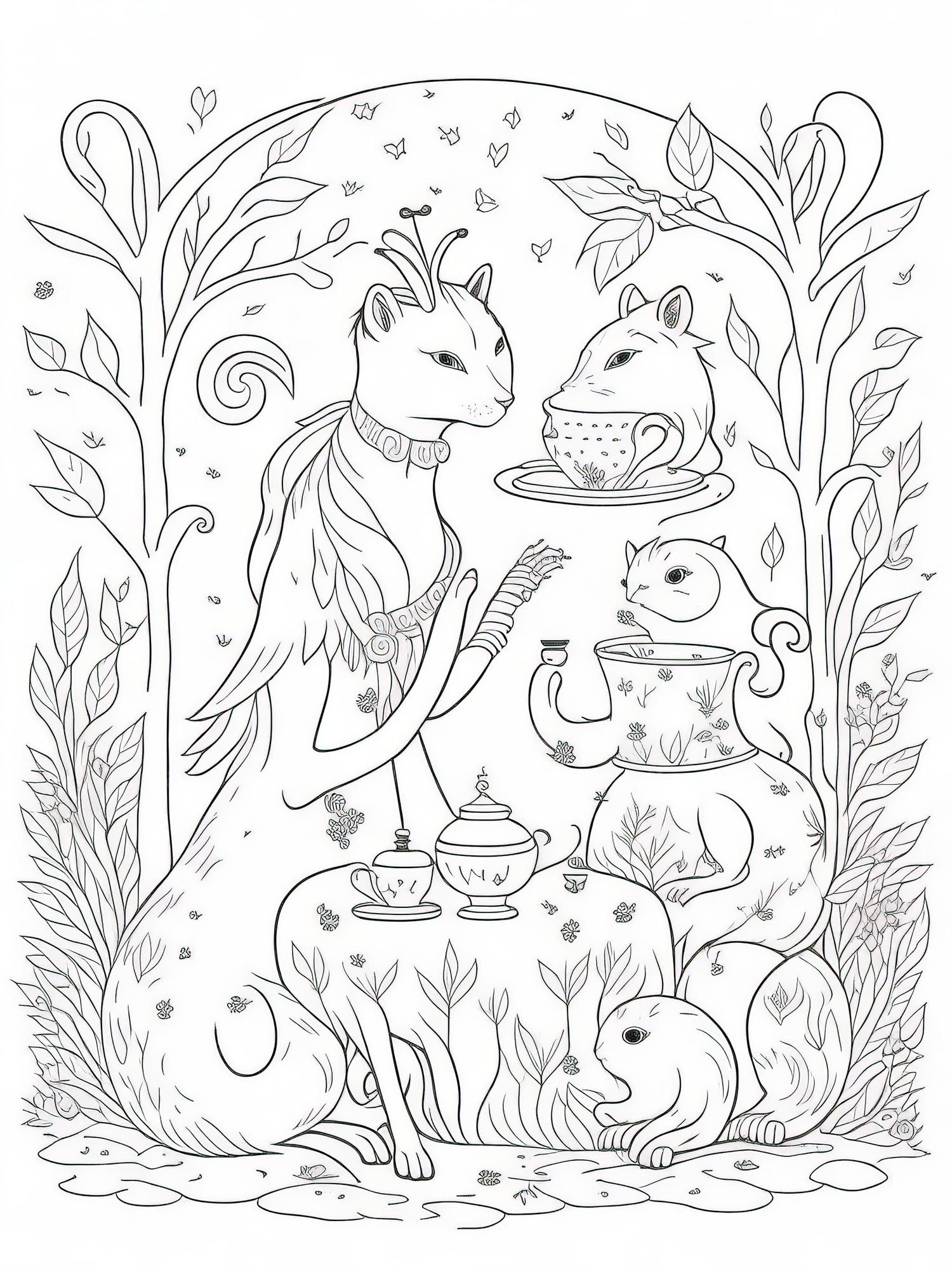 Premium vector enchanting tea party adventure coloring book for children