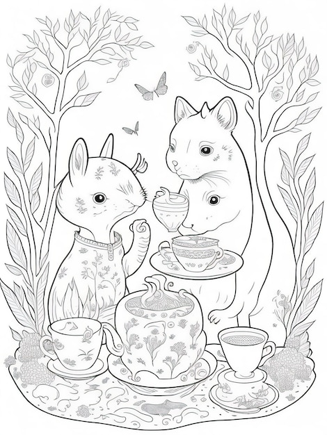 Premium vector educational and funfilled whimsical tea party coloring activity