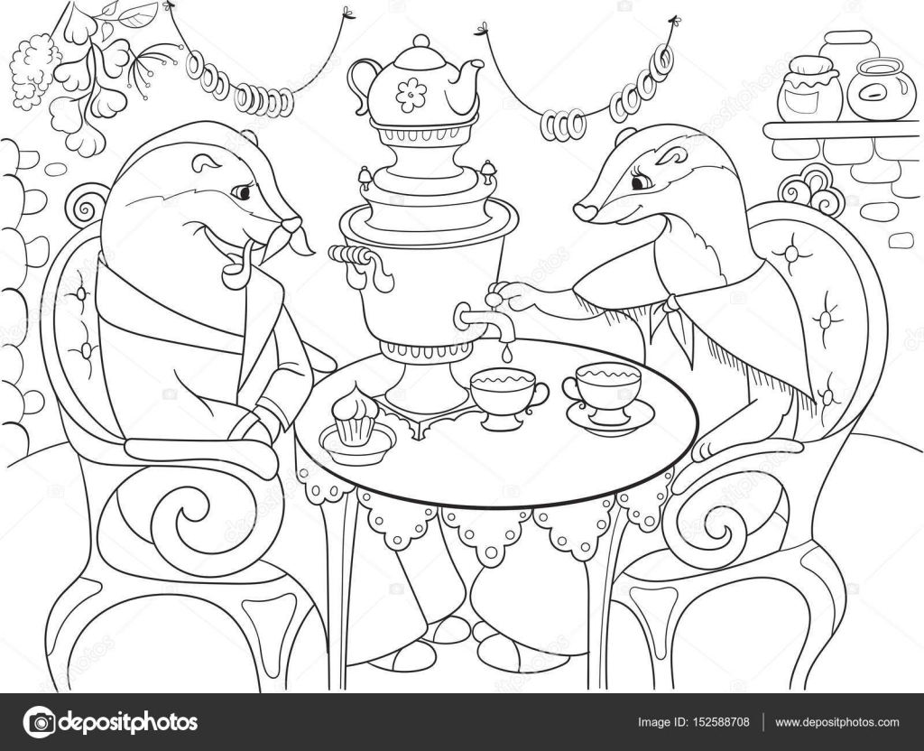 Family of badgers in their house in the kitchen coloring book for children cartoon vector illustration stock vector by toricheksgmail