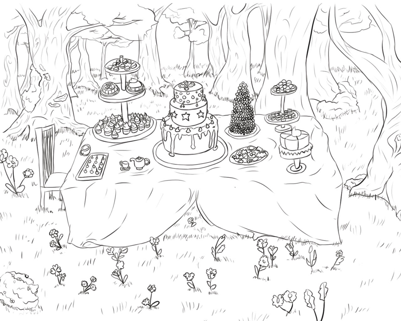 Tea party coloring page by xxmidnightxx on