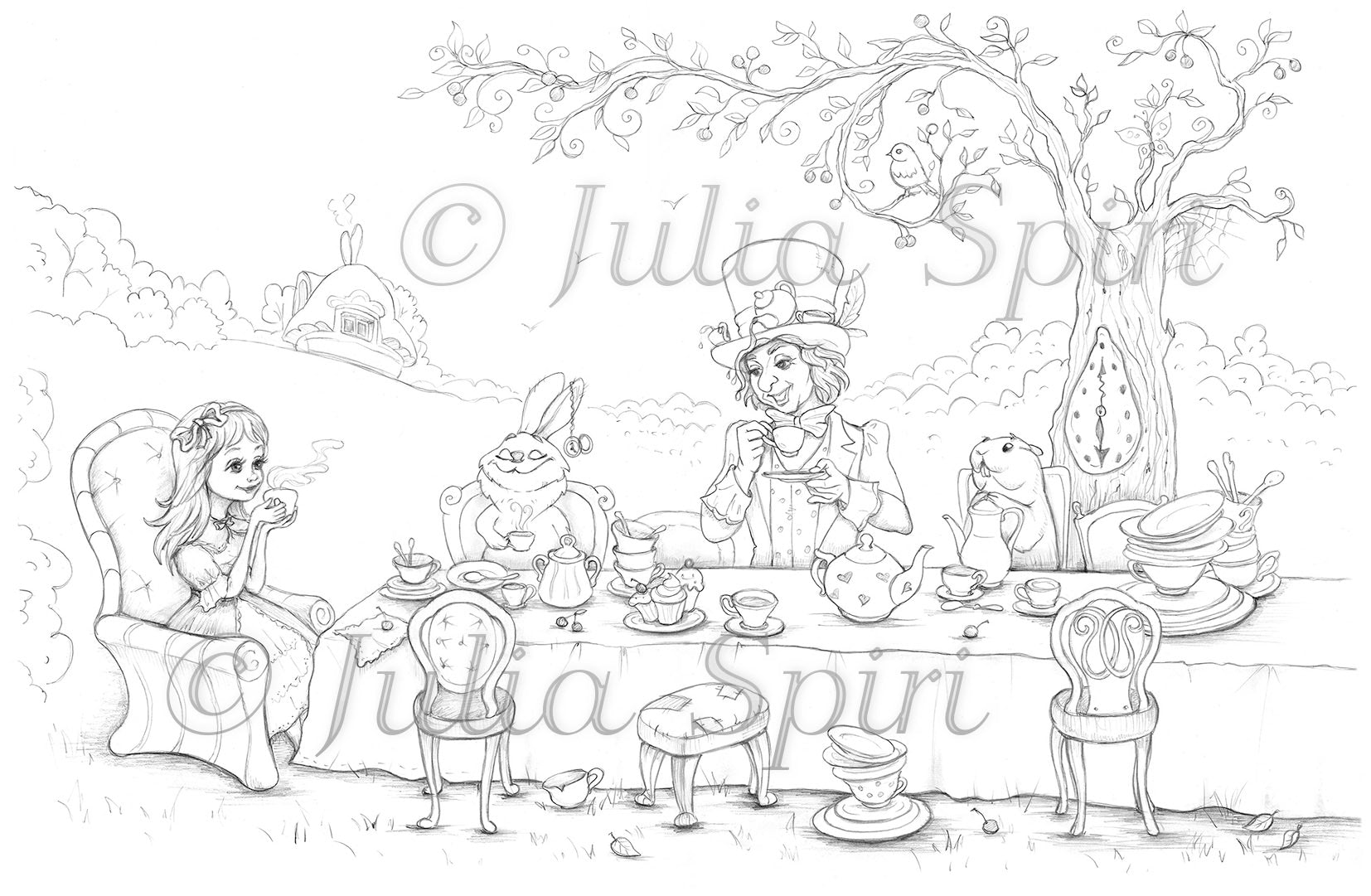Coloring page alice in wonderland march hare the hatter a mad tea