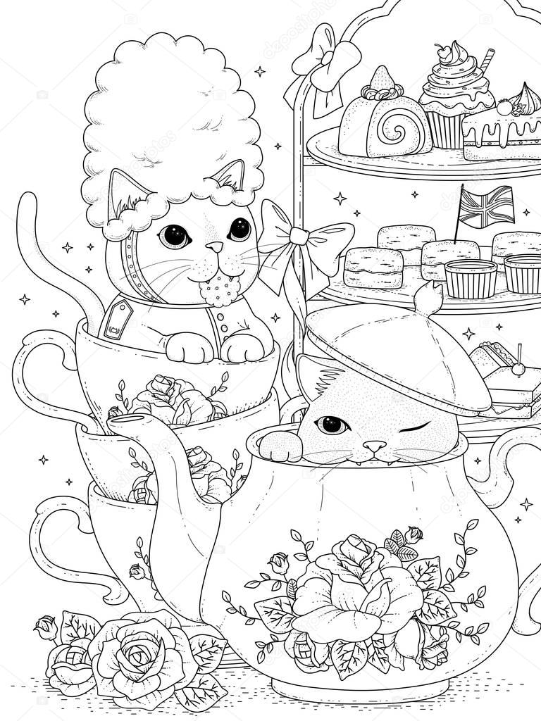 Cats having afternoon tea stock vector by hstrongart