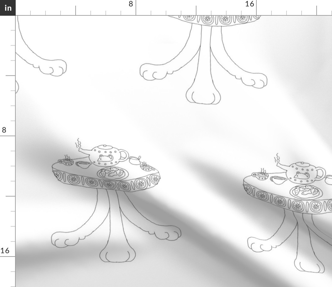 Cat and neko tea time table coloring fabric