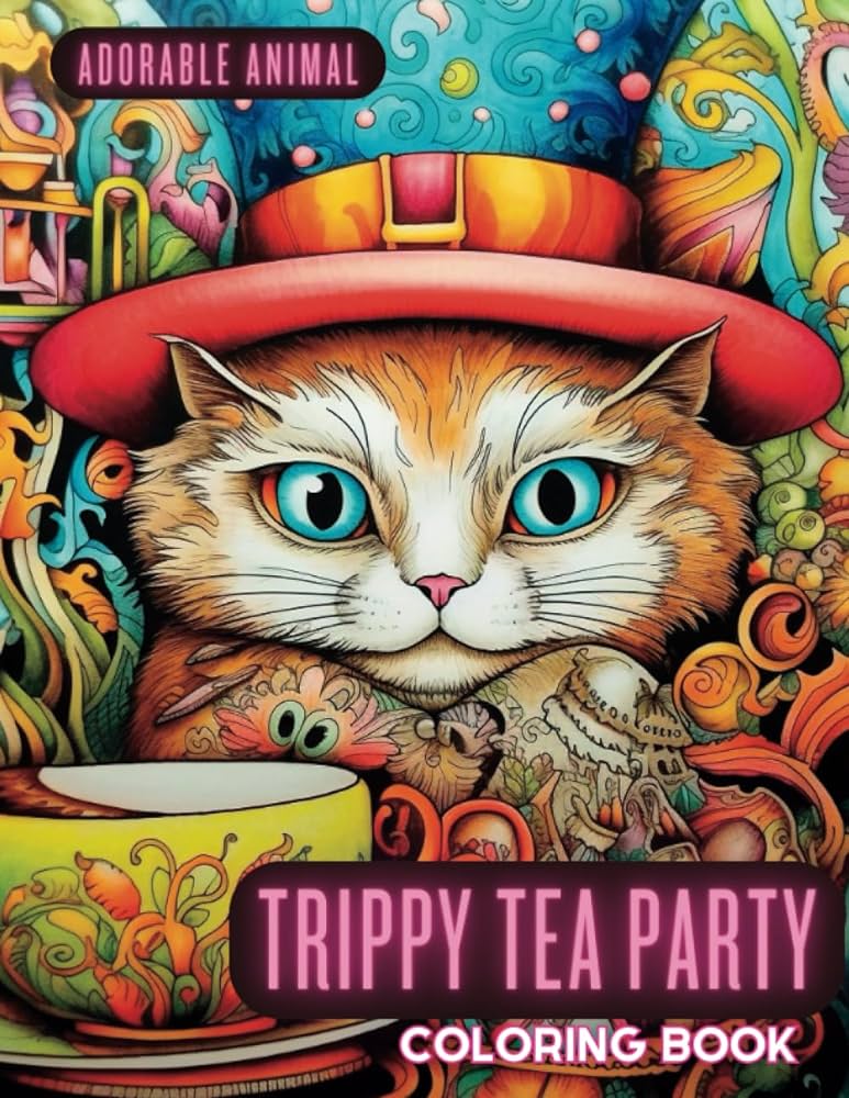 Trippy tea party with adorable animals a far out themed coloring book milligan aj notions rumi books