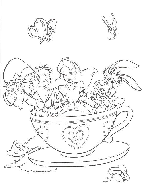 Online coloring pages coloring alice drinking tea with hatter and rabbit coloring
