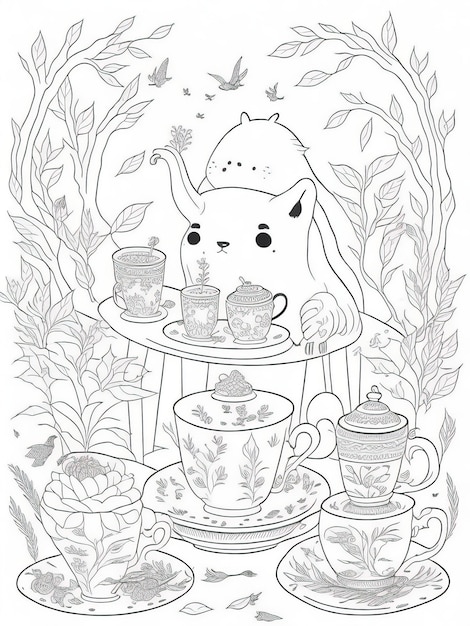 Premium vector interactive tea party coloring activity engaging and educational illustrations