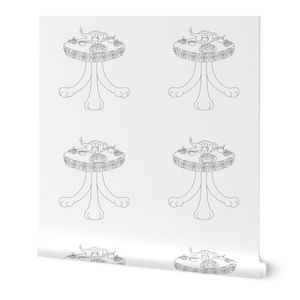 Cat and neko tea time table coloring fabric