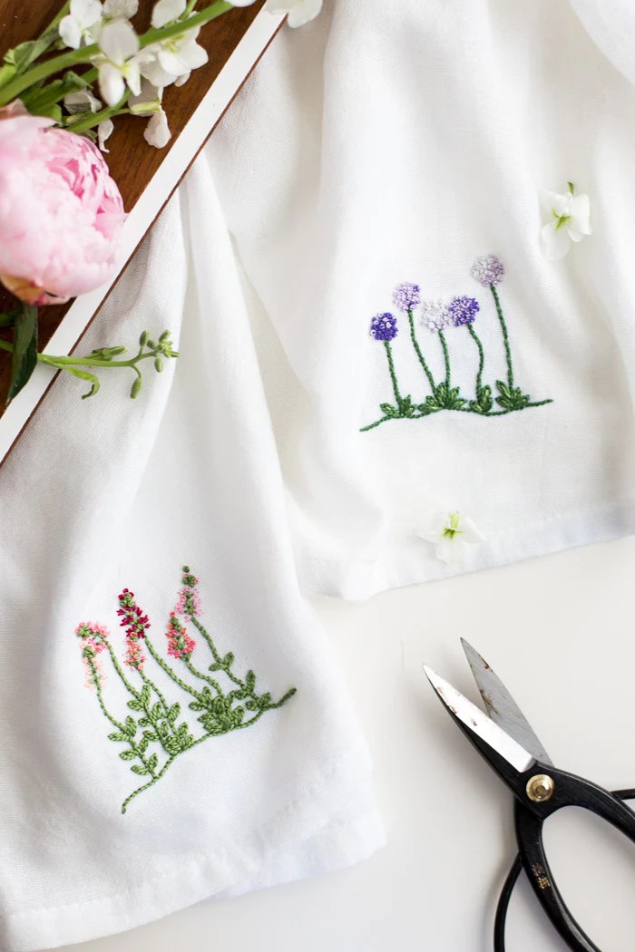 Floral embroidery patterns for dishtowels