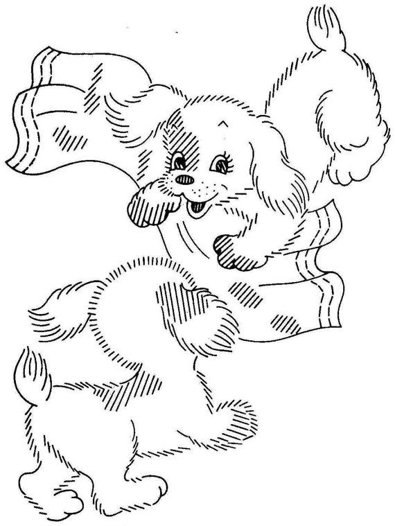 Puppies in the kitchen garden for dish towels digital