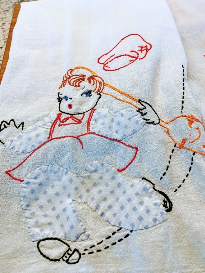 Vintage embroidered flour sack towels