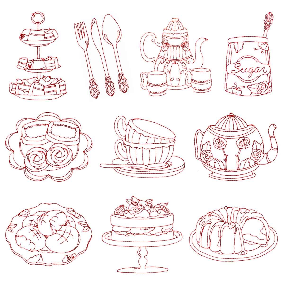 High tea redwork embroidery designs
