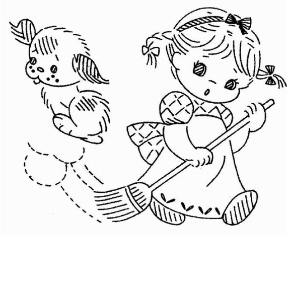 Little helpers hand embroidery pattern children embroidery design kitchen towels tea towels pot holders pdf instant download