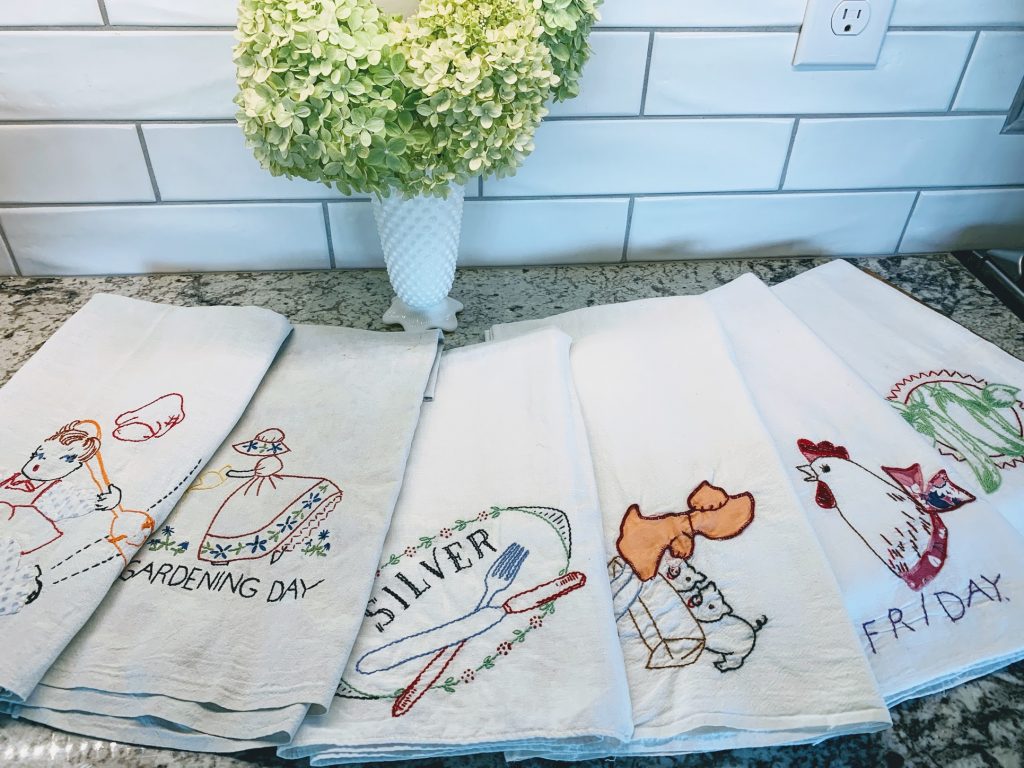 Vintage embroidered flour sack towels