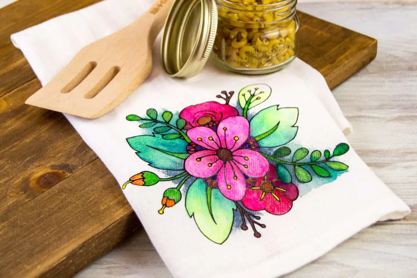 Diy tea towel with coloring book inspiration