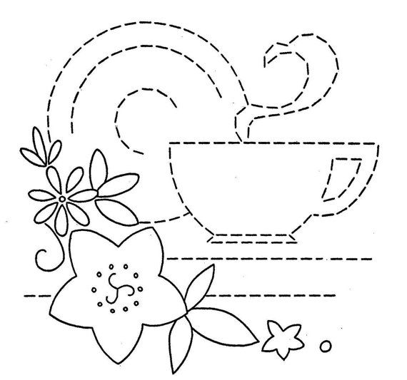 Digital hand embroidery pattern flowers and dishes for dish towels s pattern pdf instant download
