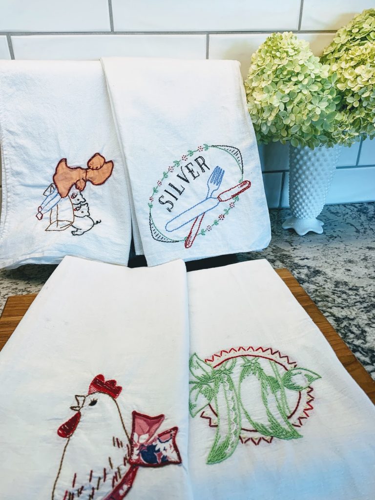 Vintage embroidered flour sack towels