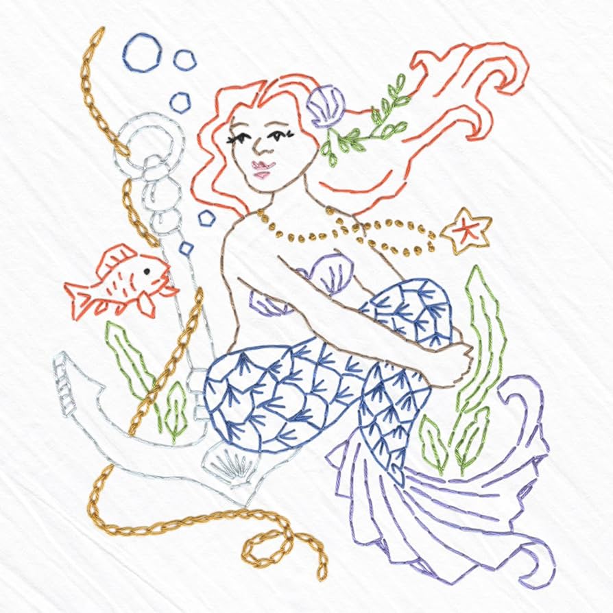 Heidi boyd anchored mermaid embroidered whimsy tea towel kit make your beautiful mermaid e to life with this new easy to sew mermaid embroidery kit
