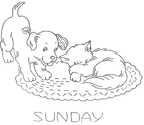 Vintage hand embroidery pattern puppy kitten or dogs cats days of the week kitchen towels instant pdf download