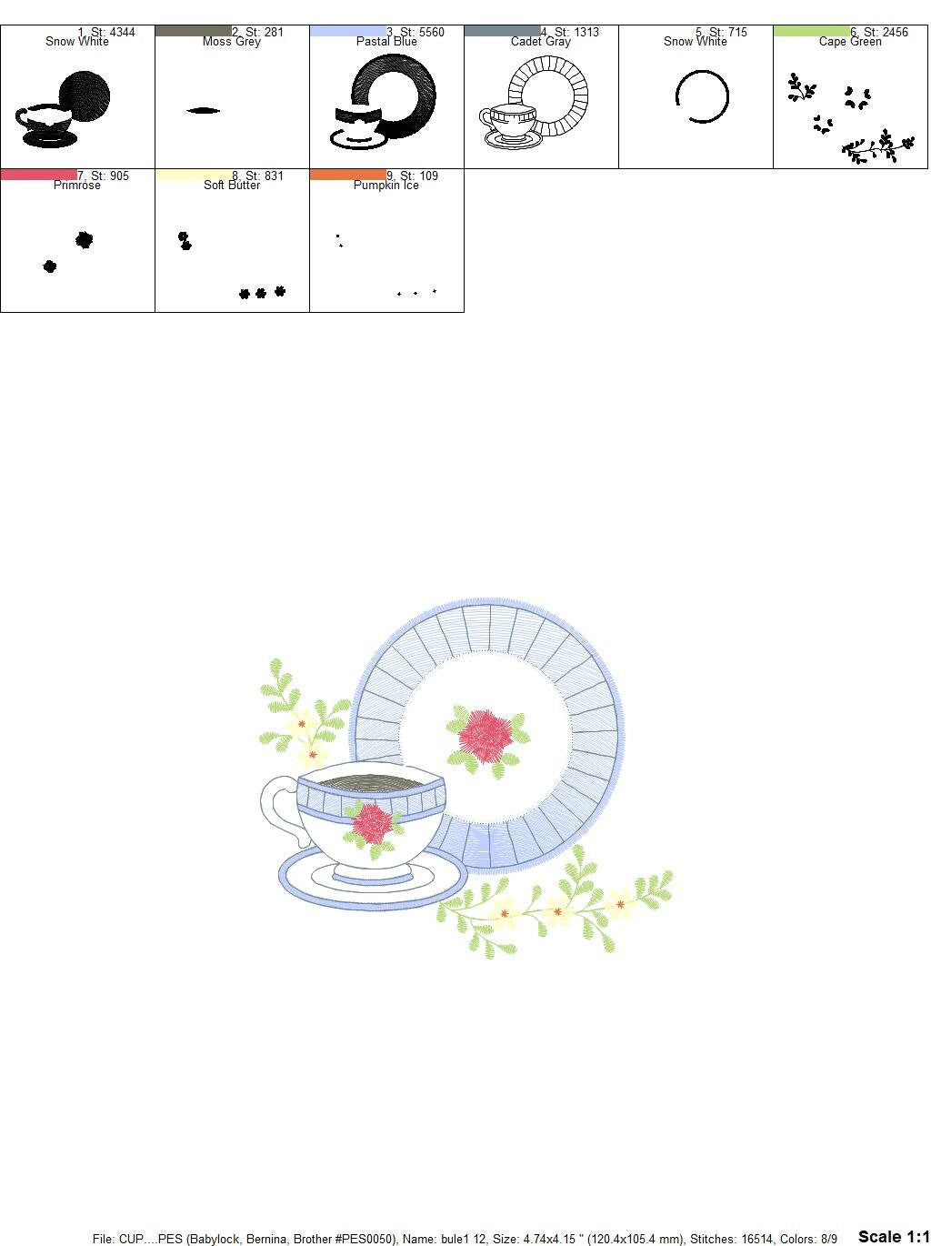 Coffee cup embroidery design