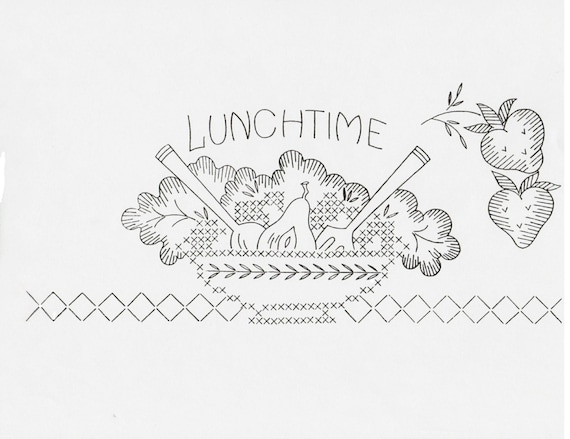 Vintage tea towel embroidery pattern diane pdf instant download mid century kitchen kitschy kitchen towel set dish towels retro towels download now
