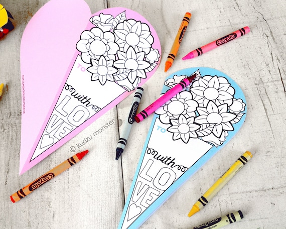 Instant download teacher appreciation day blank name card coloring page printable bouquet of flowers heart craft coloring activity diy kids