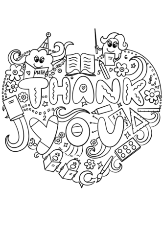 Thank you teacher doodle coloring page free printable coloring pages