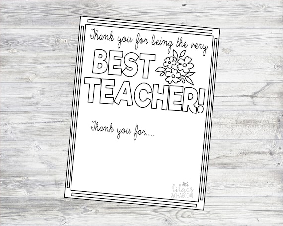 Printable teacher appreciation coloring page instant digital download files thanks for being the very best teacher